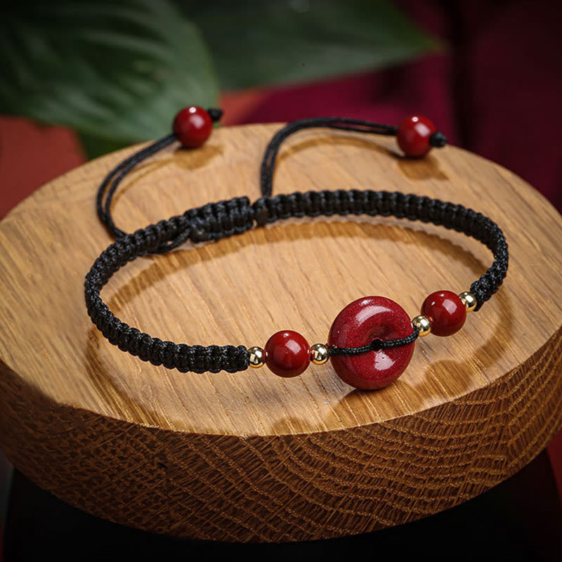 Buddha Stones Natural Cinnabar Peace Buckle Blessing String Bracelet Bracelet BS 9