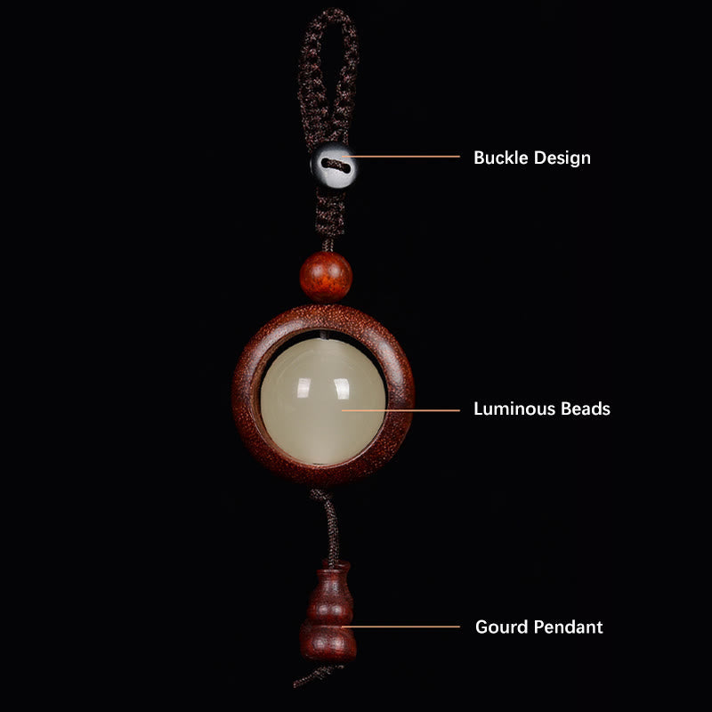 Porte-clés gourde porte-bonheur lumineux en bois de santal rouge, bois d'ébène et bois de santal vert Foviel
