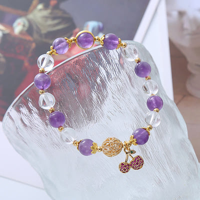 Buddha Stones Natural Amethyst White Crystal Positive Cherry Charm Bracelet Bracelet BS 2