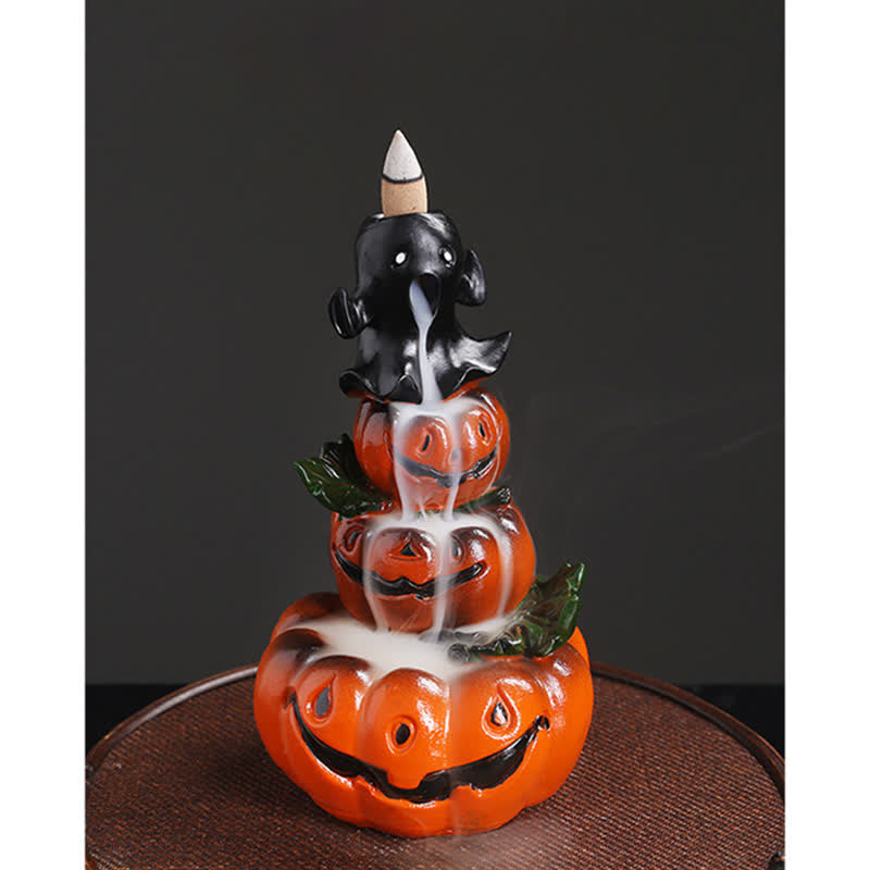 Buddha Stones Halloween Pumpkins Ghost Resin Backflow Smoke Fountain Incense Burner Decoration Incense Burner BS 9