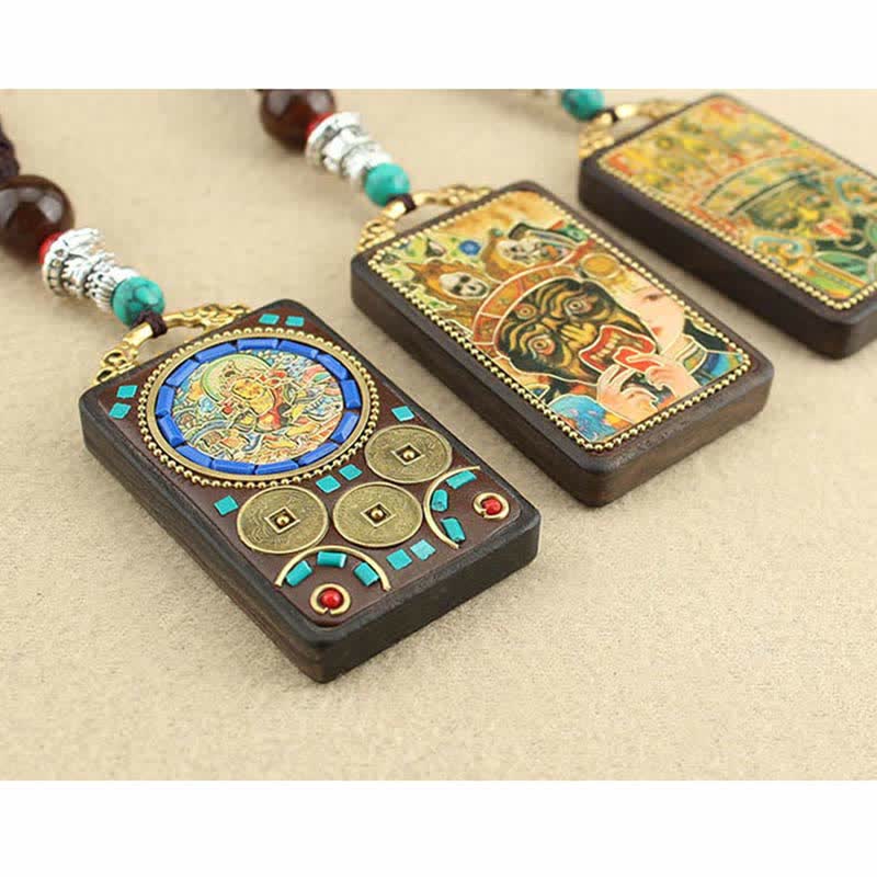 Buddha Stones Tibet God of Wealth Thangka Ebony Peace Necklace Pendant Necklaces & Pendants BS 16