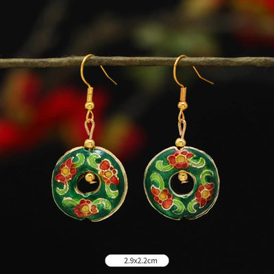 Buddha Stones Lotus Butterfly Flower Alloy Copper Enlightenment Drop Earrings Earrings BS Green Flower Circle 2.9*2.2cm