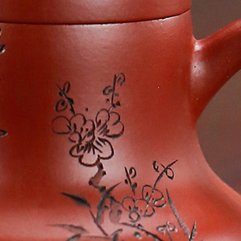 Buddha Stones Vintage Bamboo Peach Blossom Purple Clay Kung Fu Teapot Teapot BS 8