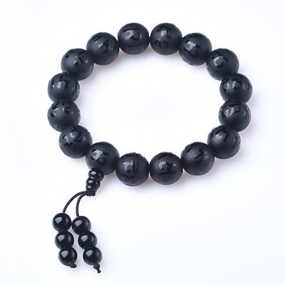 Foviel Tibet Weiß Kristall Schwarz Onyx Om Mani Padme Hum-Meditation Armband