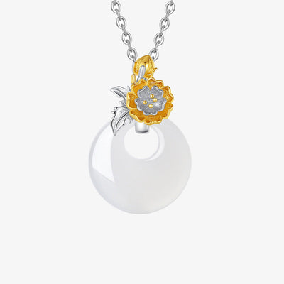 Buddha Stones 925 Sterling Silver Round Chalcedony Twelve Months Flower Harmony Necklace Pendant Necklaces & Pendants BS Hibiscus