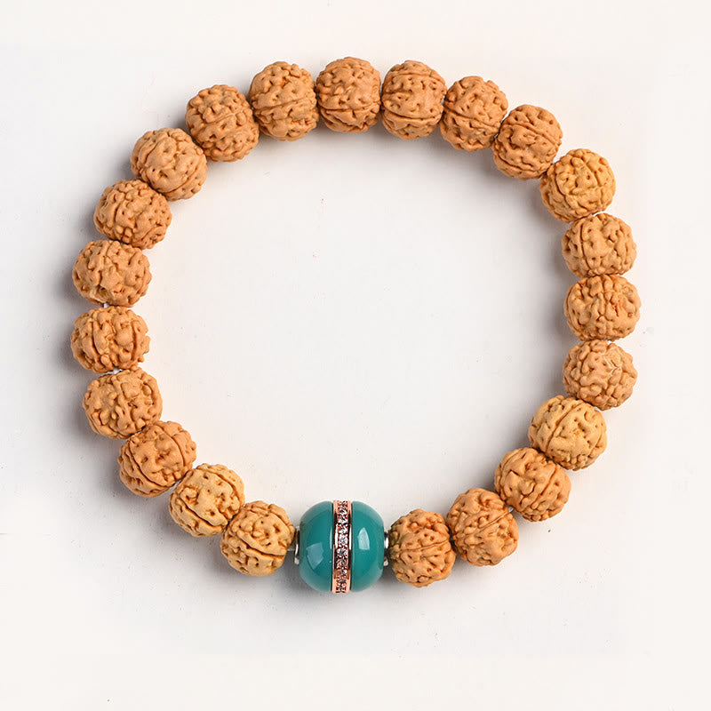 Buddha Stones Tibet Rudraksha Bodhi Seed Wealth Auspiciousness Bracelet Bracelet BS Liuli Glass Bead