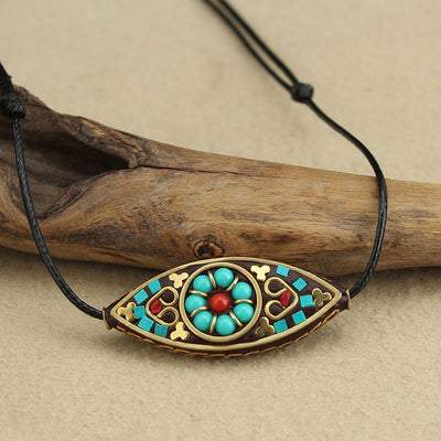 Buddha Stones Tibet Turquoise Bead Marquise Pattern Protection Strength Necklace Pendant Necklaces & Pendants BS 2