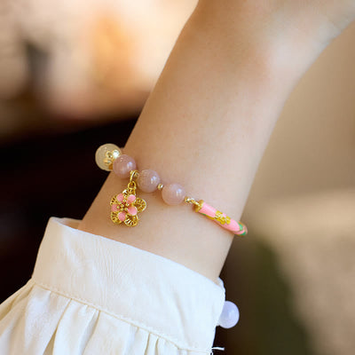 Buddha Stones Natural Sun Stone Golden Silk Jade Flower Charm Wealth Bracelet Bangle Bracelet Bangle BS 5