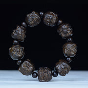 Foviel Ebony Wood Eighteen Arhats Lotus Dragon Engraved Balance Bracelet