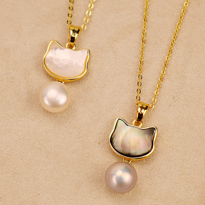 Buddha Stones Natural Pearl Copper Cat Healing Necklace Pendant Earrings Bracelet Necklaces & Pendants BS 11
