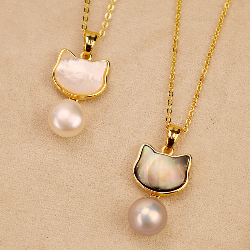 Buddha Stones Natural Pearl Copper Cat Healing Necklace Pendant Earrings Bracelet Necklaces & Pendants BS 11