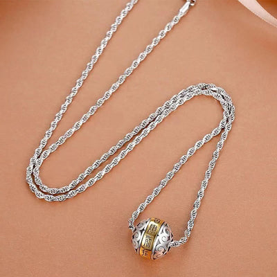 Buddha Stones Taoist Nine-Character Mantra Engraved Amulet Balance Necklace Rotatable Pendant Necklaces & Pendants BS 1