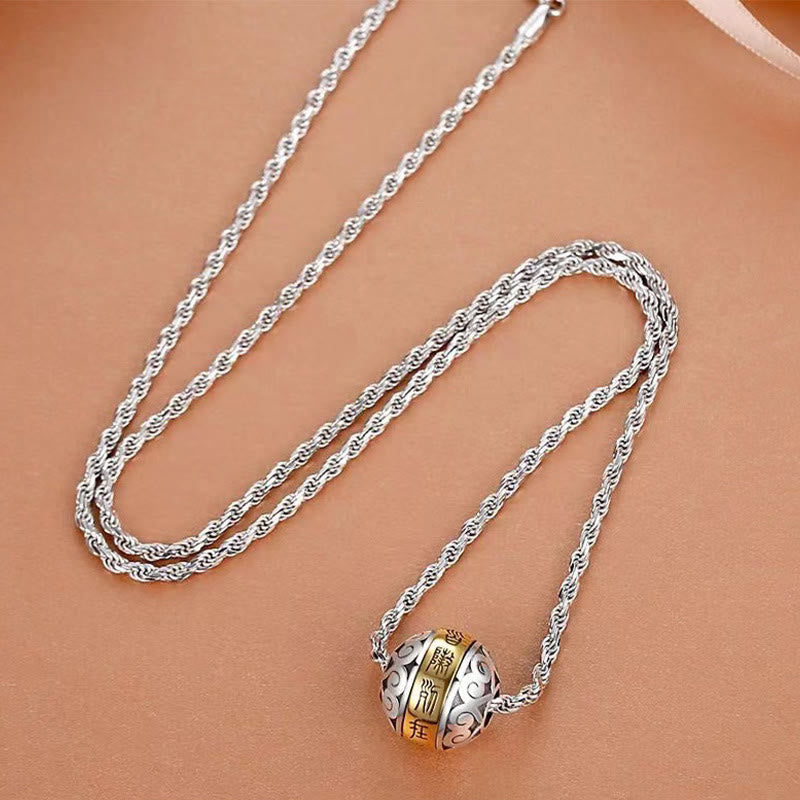 Buddha Stones Taoist Nine-Character Mantra Engraved Amulet Balance Necklace Rotatable Pendant Necklaces & Pendants BS 1