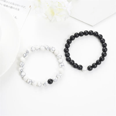 Buddha Stones 2pcs Natural Frosted Stone White Turquoise Bead Couple Bracelet Bracelet BS 3