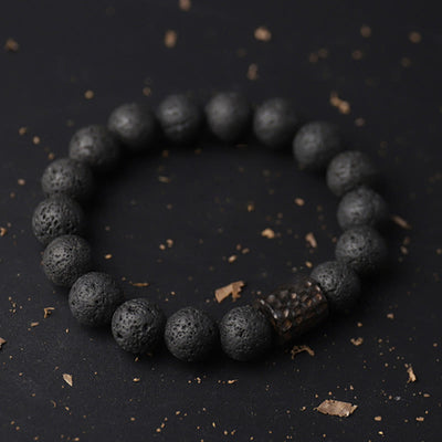 Foviel Lava Rock Ebony Wood Tiger Eye Healing Bracelet