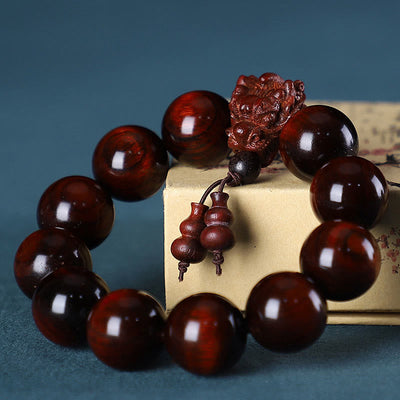 Foviel Rosewood Green Sandalwood Small Leaf Red Sandalwood Dragon Carved Protection Bracelet