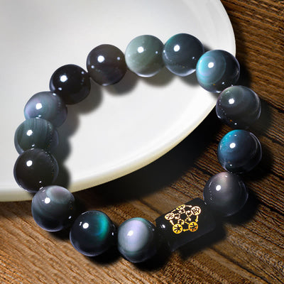 Bracelet de transformation positive en obsidienne arc-en-ciel naturelle Foviel
