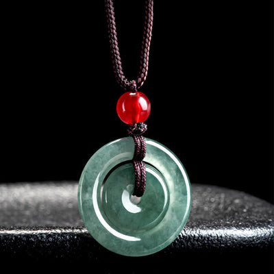 Pendentif collier Foviel en jade vert double boucle de paix pour l'abondance