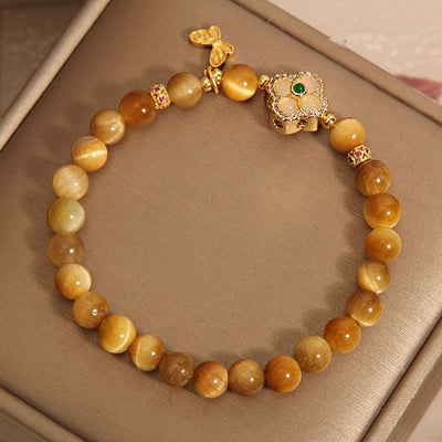 Buddha Stones Tiger Eye Four Leaf Clover Butterfly Protection Bracelet Bracelet BS 3
