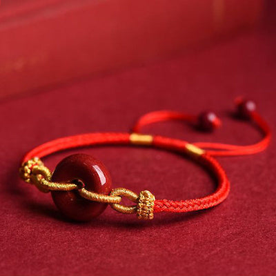 Buddha Stones Handmade Cinnabar Peace Buckle Blessing Braided Rope Bracelet Bracelet BS 4