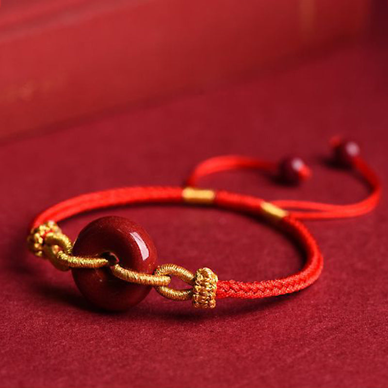 Buddha Stones Handmade Cinnabar Peace Buckle Blessing Braided Rope Bracelet Bracelet BS 4