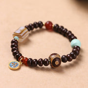 Foviel Natural Tibet Purple Bodhi Seed Dzi Bead God of Wealth Wisdom Bracelet