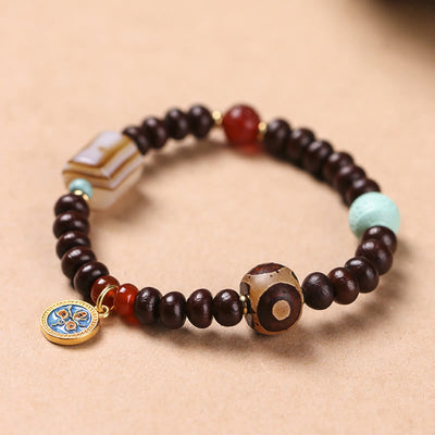 Buddha Stones Natural Tibet Purple Bodhi Seed Dzi Bead God of Wealth Wisdom Bracelet Bracelet BS Black God of Wealth(Wrist Circumference 14-15cm)