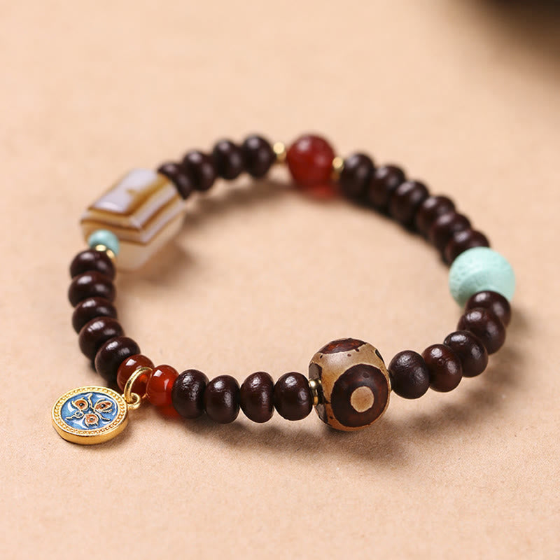 Buddha Stones Natural Tibet Purple Bodhi Seed Dzi Bead God of Wealth Wisdom Bracelet Bracelet BS Black God of Wealth(Wrist Circumference 14-15cm)