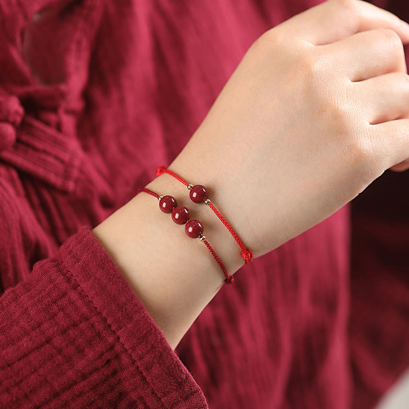 Buddha Stones Natural Lucky Cinnabar Bead Blessing String Bracelet Anklet Bracelet BS 3