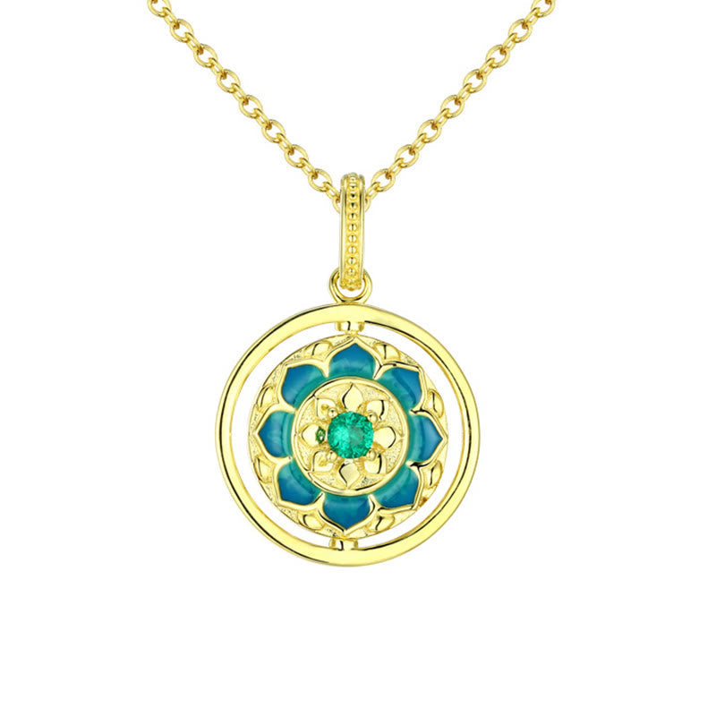 Buddha Stones 925 Sterling Silver Lotus Flower Floral Zircon Enlightenment Rotatable Necklace Pendant Necklaces & Pendants BS 4