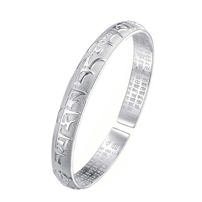 Buddhastoneshop Tibetan Sanskrit White Copper Meditation Prayer Bracelet Bangle