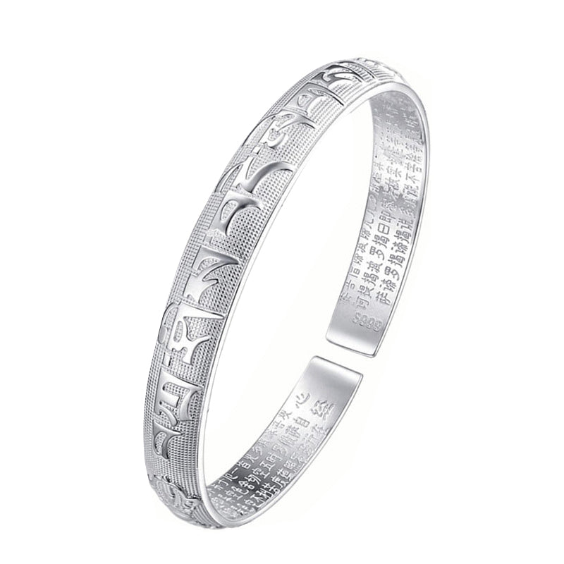 Buddhastoneshop Tibetan Sanskrit White Copper Meditation Prayer Bracelet Bangle