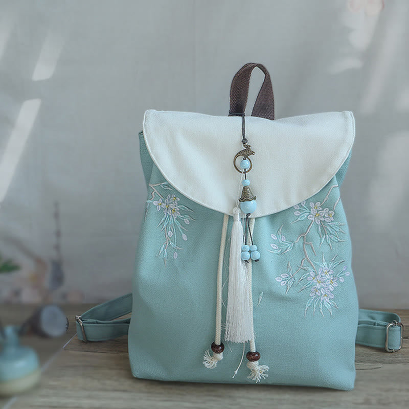 Buddha Stones Handmade Embroidered Large Capacity Canvas Backpack Backpack BS 12