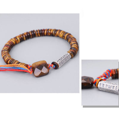 Bracelet de protection Foviel en œil de tigre tibétain avec mantra Om Mani Padmé Hum