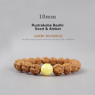 Buddhastoneshop Tibet Rudraksha Bodhi Seed Dzi Bead Amber Turquoise Wealth Bracelet