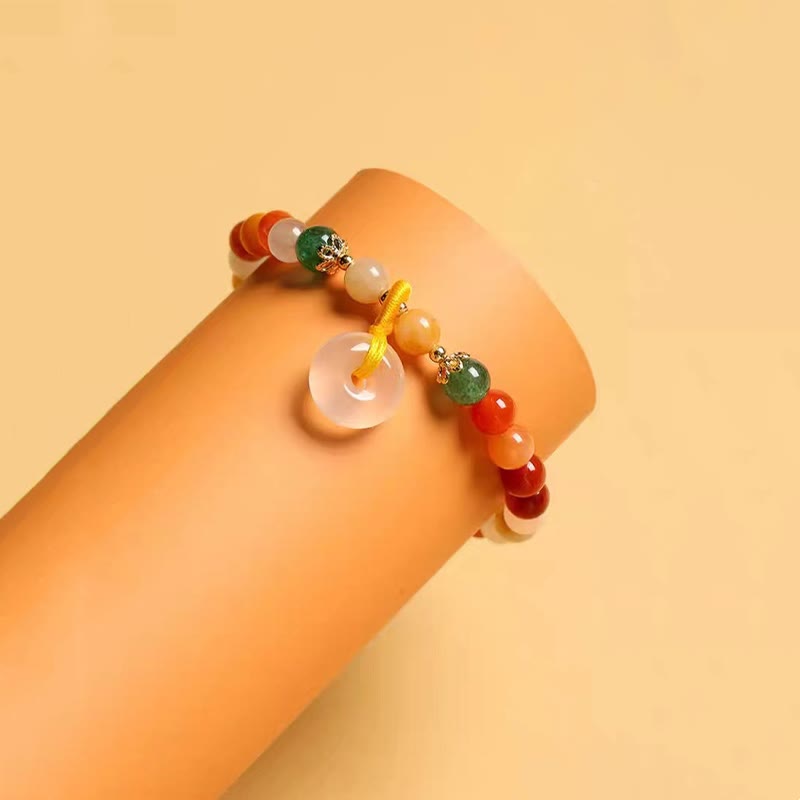 Buddha Stones 14K Gold Plated Colorful Golden Silk Jade Peace Buckle Wealth Bracelet Bracelet BS 3