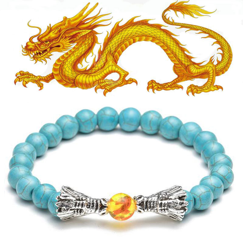Buddha Stones White Turquoise Lava Rock Dragon Blessing Beaded Bracelet Bracelet BS 18