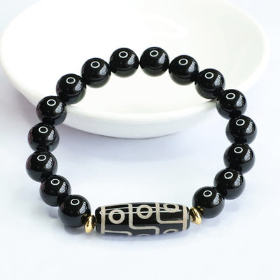 Buddha Stones Tibetan Nine-Eye Dzi Bead Black Onyx Power Bracelet Bracelet BS 6