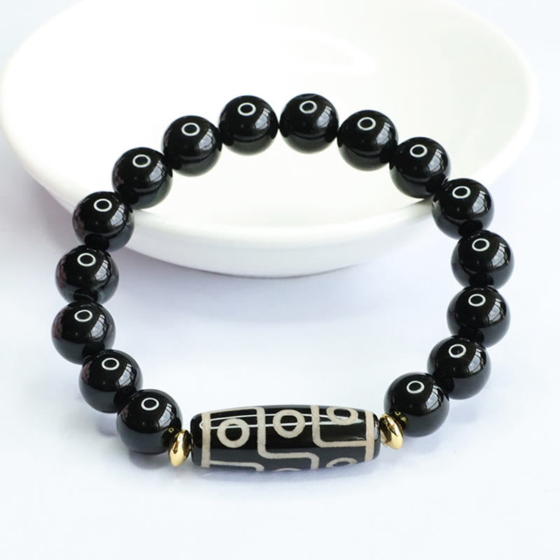 Buddha Stones Tibetan Nine-Eye Dzi Bead Black Onyx Power Bracelet Bracelet BS 6