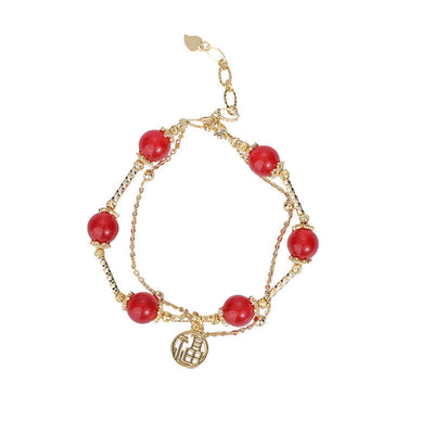 Buddha Stones Red Agate Fu Character Charm Self-acceptance Bracelet Bracelet BS 10