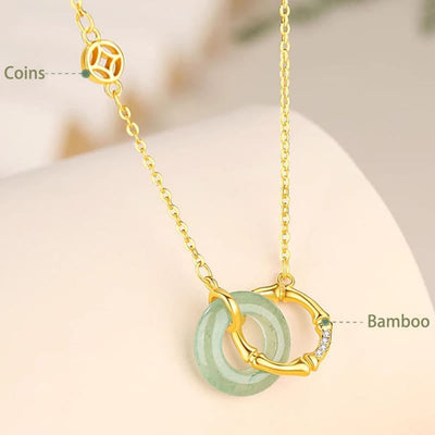 Buddha Stones 925 Sterling Silver Natural Green Aventurine Peace Buckle Bamboo Coin Prosperity Necklace Pendant Necklace BS 3