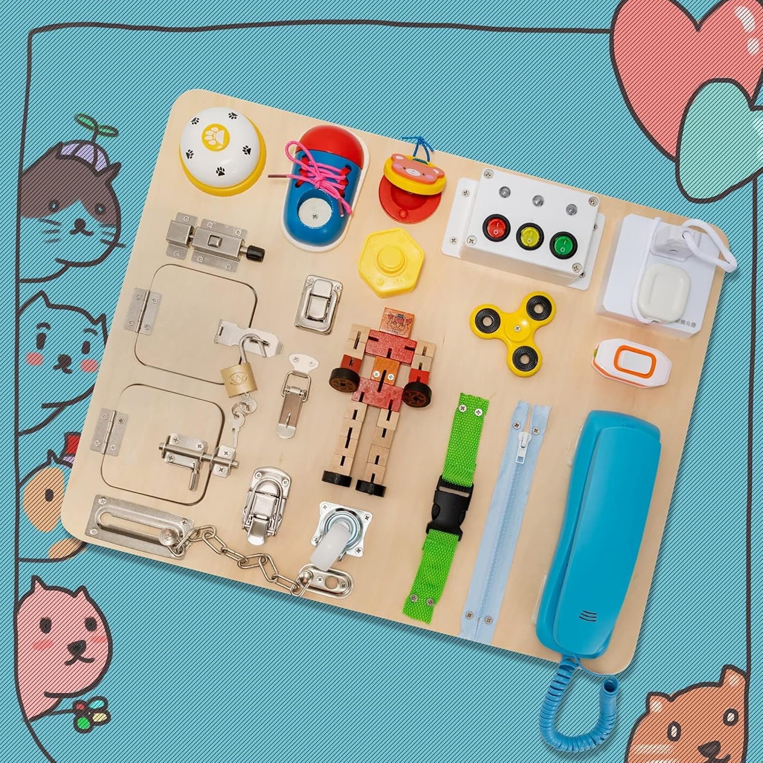 Fidtoy 20-in-1 Montessori Wooden Busy Board for Toddlers