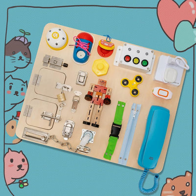 Fidtoy 20-in-1 Montessori Wooden Busy Board for Toddlers