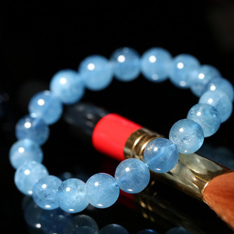 Buddhastoneshop Aquamarine Beads Peace Healing Bracelet Bracelet BS 4
