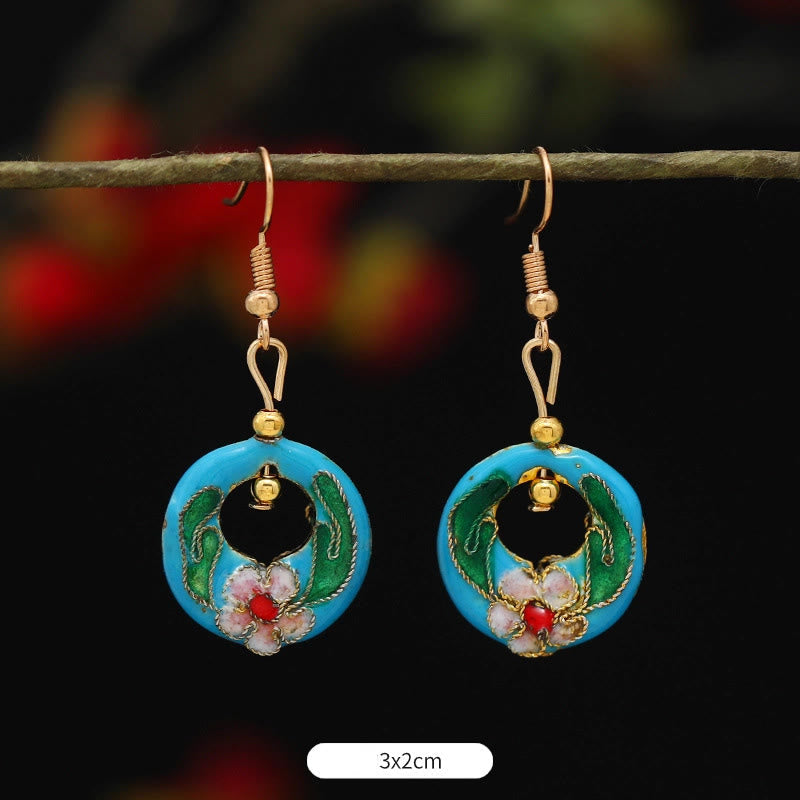 Buddha Stones Lotus Butterfly Flower Alloy Copper Enlightenment Drop Earrings Earrings BS Round Light Blue Flower 3*2cm