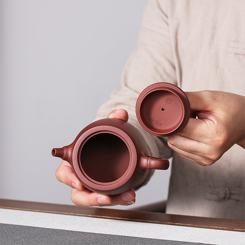 Buddha Stones Handmade Vintage Bamboo Purple Clay Kung Fu Teapot Teapot BS 2