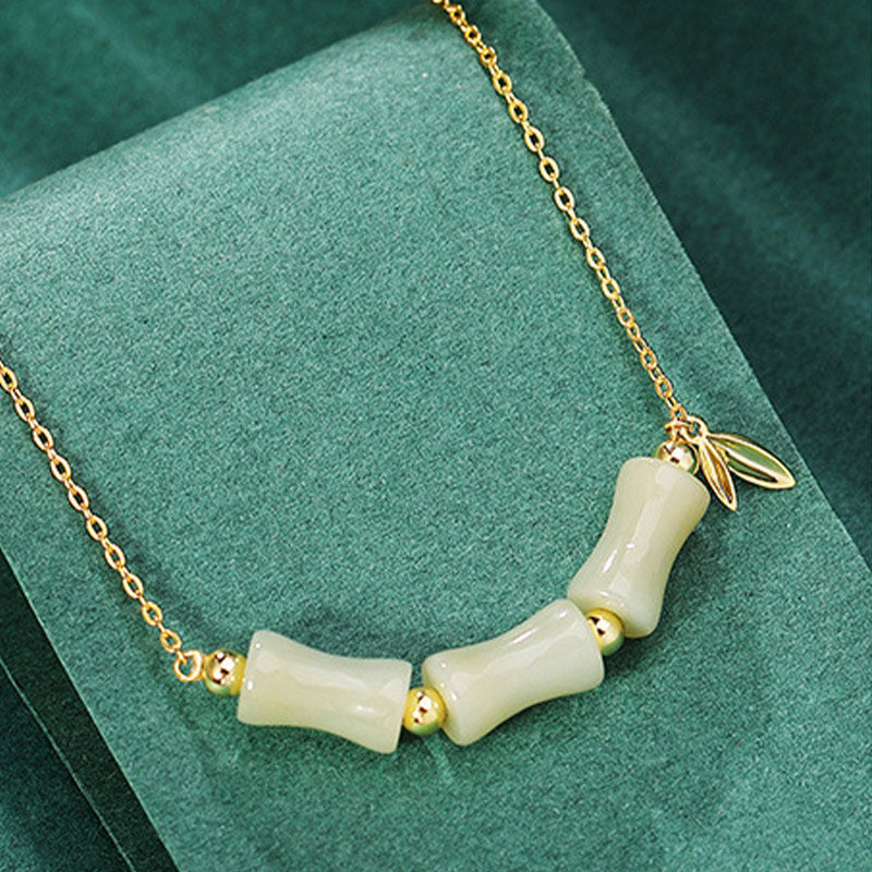 Buddha Stones 925 Sterling Silver Hetian Jade Bamboo Fu Character Prosperity Necklace Pendant Bracelet Bracelet Necklaces & Pendants BS 1