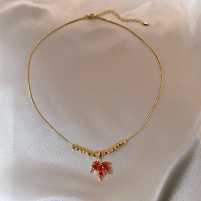 Buddha Stones Maple Leaf Zircon Luck Necklace Pendant Ring Earrings Necklaces & Pendants BS Necklace