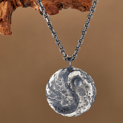Buddha Stones 990 Sterling Silver Yin Yang Hammer Texture Harmony Necklace Pendant Necklaces & Pendants BS 1