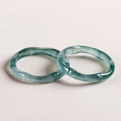 Buddha Stones Natural Jade Bamboo Prosperity Abundance Ring Ring BS 14